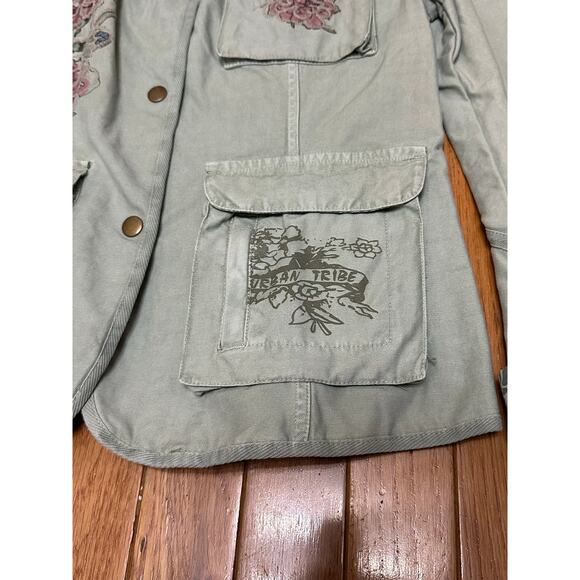 Urban Tribe Floral Embroidered Utility Jacket Green Size Small NWT - Picture 4 of 11